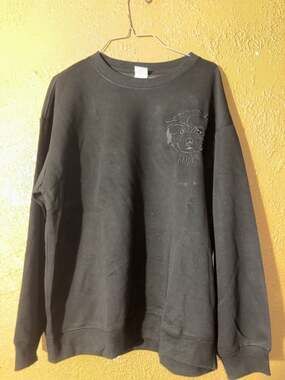 Custom Embroidered Black Dog Face Crewneck Sweatshirt with Lupe Name